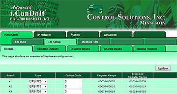 Screen shot from BAS-700 Modbus web server