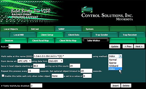 Screen shot from BB2-6010 Modbus to SNMP Gateway