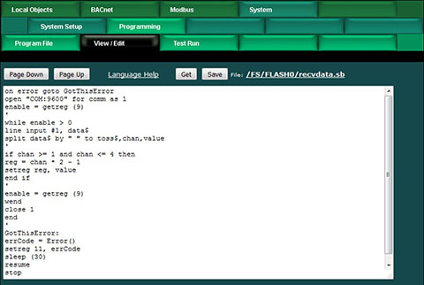 Screen shot from BB3-7101-SP BACnet IP Gateway