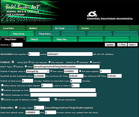 Configuration screen shot from BB3-6101-MQ Modbus IoT Gateway