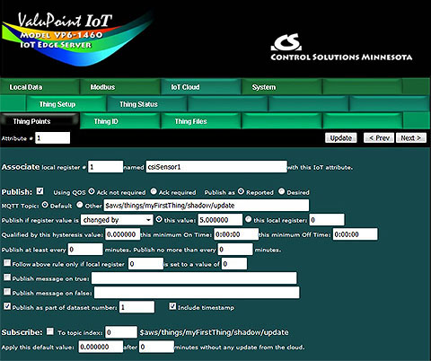 Configuration screen shot from BB3-6101-MQ Modbus IoT Gateway